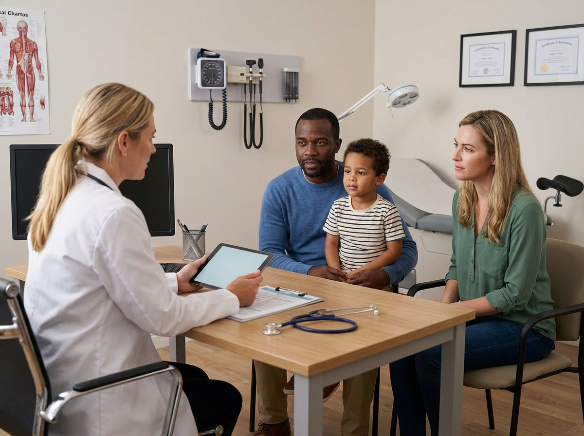 Family medicine consultation with doctor and family - Health Clinic Salud & Familia